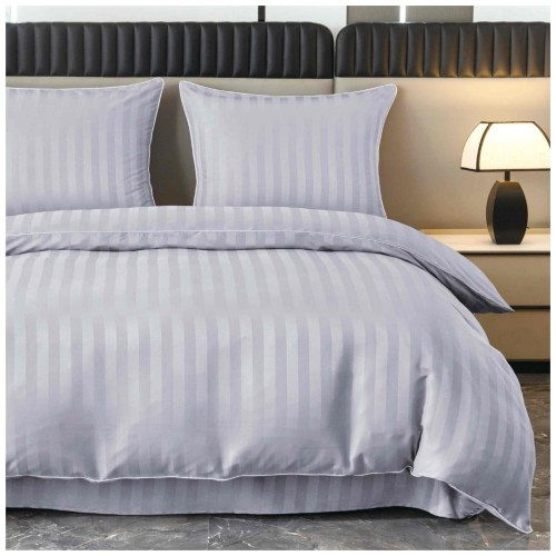 Pościel Z Lamówką 140x200 1x70x80 Silver Adamaszkowa Pasy