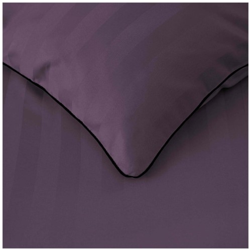 Pościel Z Lamówką 140x200 1x70x80 Fioletowa Adamaszkowa Pasy