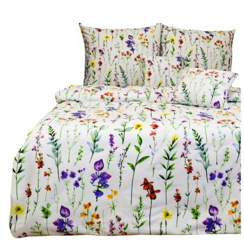 Komplet Pościeli Flanelowej 220x200 2x70x80 Kolorowa Łączka