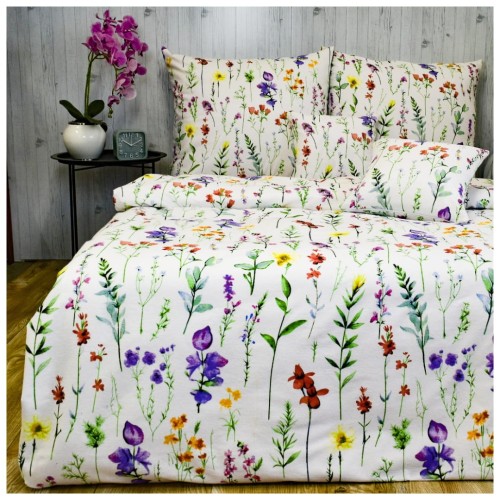 Komplet Pościeli Flanelowej 220x200 2x70x80 Kolorowa Łączka