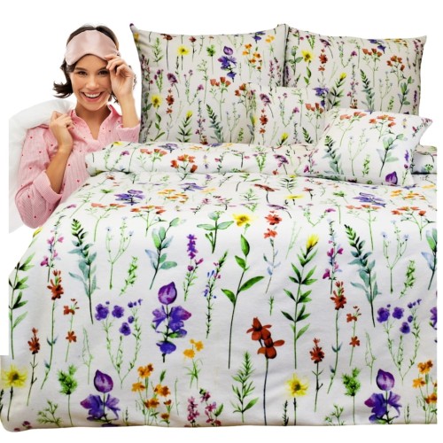 Komplet Pościeli Flanelowej 220x200 2x70x80 Kolorowa Łączka