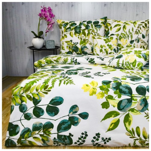 Komplet Pościeli Flanelowej 220x200 2x70x80 Zielone Pnącza