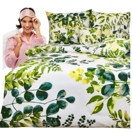 Komplet Pościeli Flanelowej 220x200 2x70x80 Zielone Pnącza