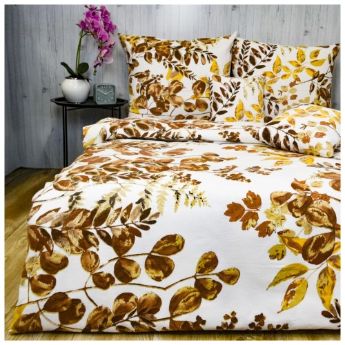 Komplet Pościeli Flanelowej 220x200 2x70x80 Brązowe Pnącza