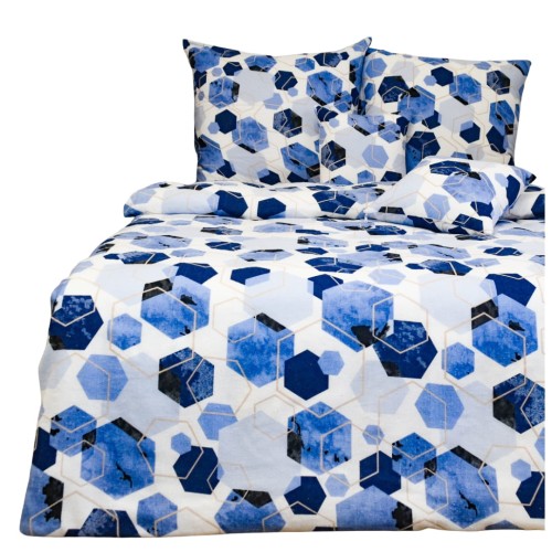 Komplet Pościeli Flanelowej 220x200 2x70x80 Geometryczny Niebieski