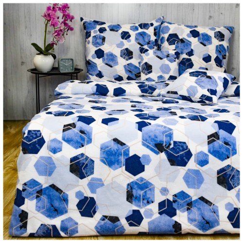 Komplet Pościeli Flanelowej 220x200 2x70x80 Geometryczny Niebieski