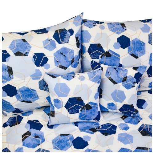 Komplet Pościeli Flanelowej 220x200 2x70x80 Geometryczny Niebieski