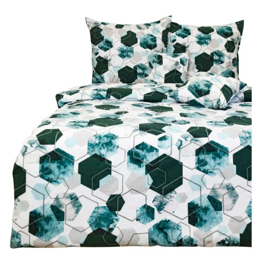 Komplet Pościeli Flanelowej 220x200 2x70x80 Geometryczny Zielony