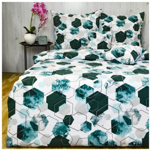 Komplet Pościeli Flanelowej 220x200 2x70x80 Geometryczny Zielony