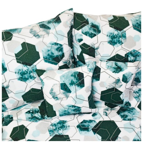 Komplet Pościeli Flanelowej 220x200 2x70x80 Geometryczny Zielony