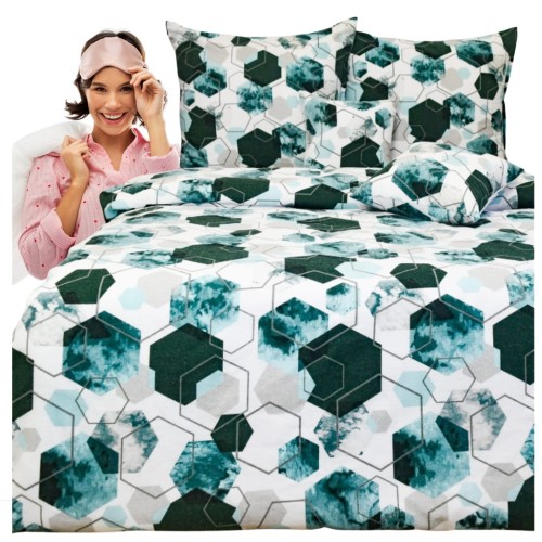 Komplet Pościeli Flanelowej 220x200 2x70x80 Geometryczny Zielony