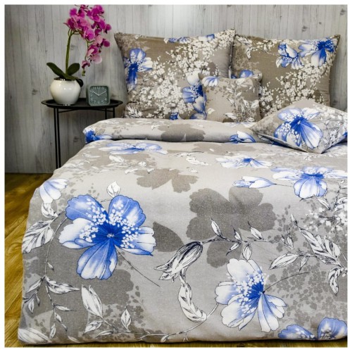 Komplet Pościeli Flanelowej 220x200 2x70x80 Kwiatowy Szary