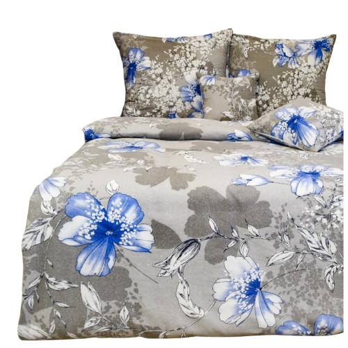 Komplet Pościeli Flanelowej 160x200 2x70x80 Kwiatowy Szary