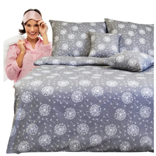 Komplet Pościeli Bawełnianej 140x200 1x70/80 Dmuchawce Na Szarym