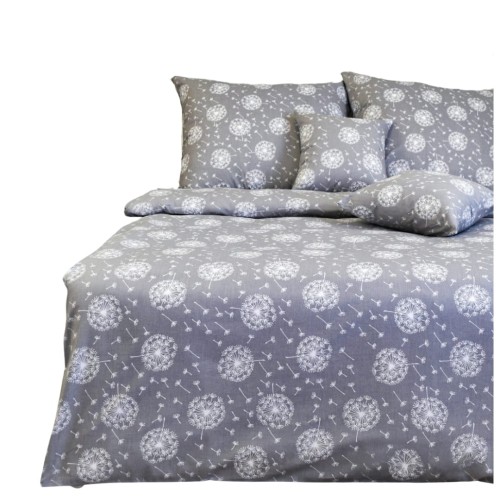 Komplet Pościeli Bawełnianej 140x200 1x70/80 Dmuchawce Na Szarym