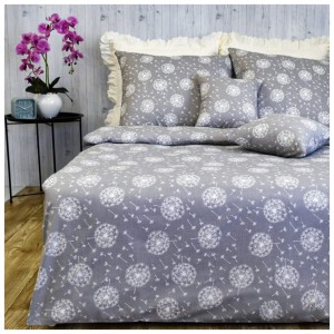 Komplet Pościeli Bawełnianej 140x200 2x70/80 Dmuchawce Na Szarym