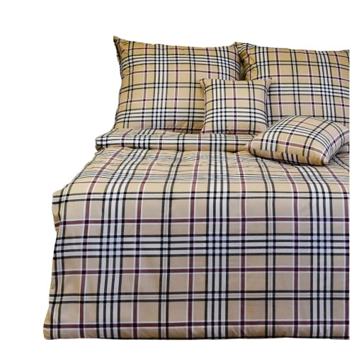 Komplet Pościeli Bawełnianej 200x220 2x70/80 Krata Beżowa