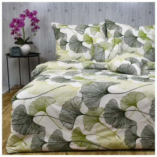 Komplet Pościeli Bawełnianej 160x200 2x70/80 Liście Miłorzębu