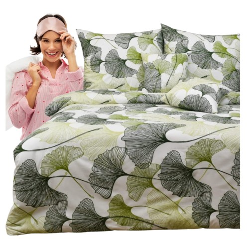 Komplet Pościeli Bawełnianej 160x200 2x70/80 Liście Miłorzębu