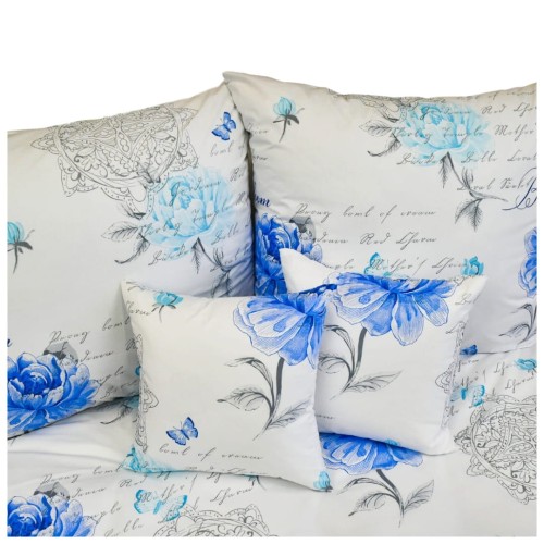 Komplet Pościeli Bawełnianej 140x200 2x70/80 Motyle Piwonie Niebieskie