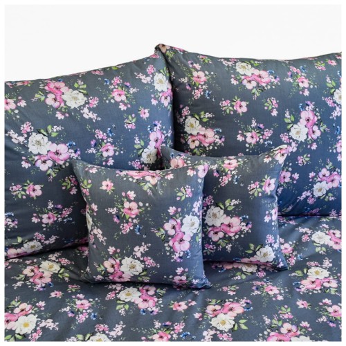 Komplet Pościeli Bawełnianej 160x200 2x70/80 Wiosna Jabłonka Szara