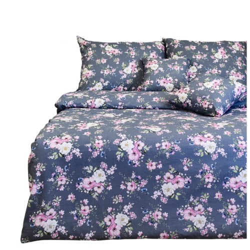 Komplet Pościeli Bawełnianej 140x200 2x70/80 Wiosna Jabłonka Szara