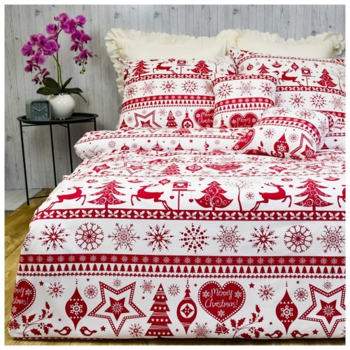 Komplet Pościeli Świątecznej 160x200 2x70/80 Sweterek Czerwony