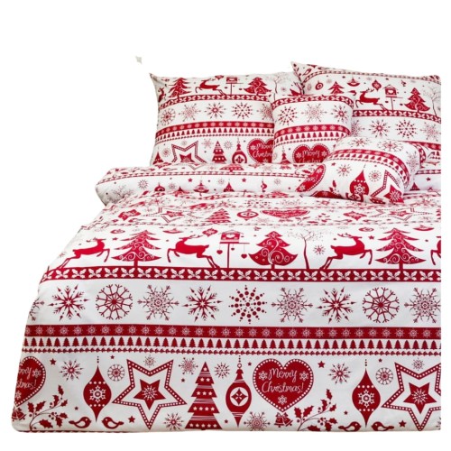 Komplet Pościeli Świątecznej 160x200 2x70/80 Sweterek Czerwony