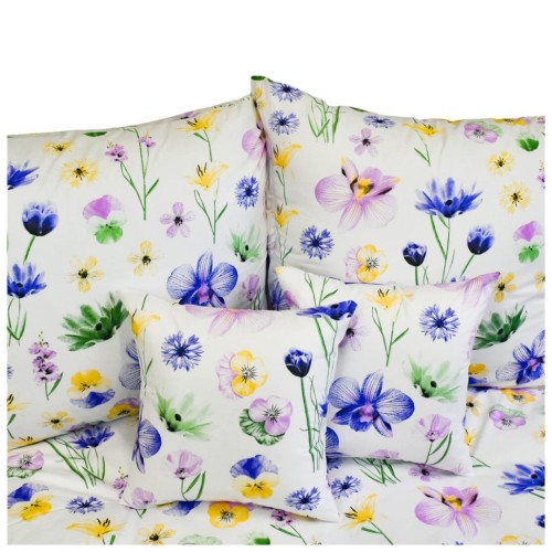 Komplet Pościeli Bawełnianej 140x200 1x70/80 Malowane Bratki Na Białym