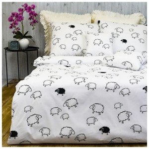 Komplet Pościeli Bawełnianej 160x200 2x70/80 Owieczki Na Białym