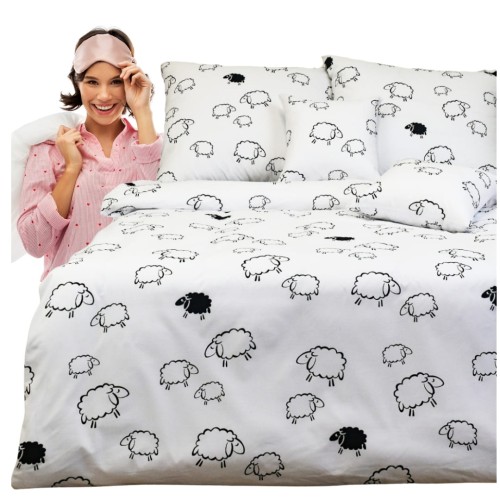 Komplet Pościeli Bawełnianej 160x200 2x70/80 Owieczki Na Białym