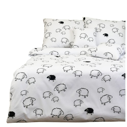 Komplet Pościeli Bawełnianej 140x200 1x70/80 Owieczki Na Białym