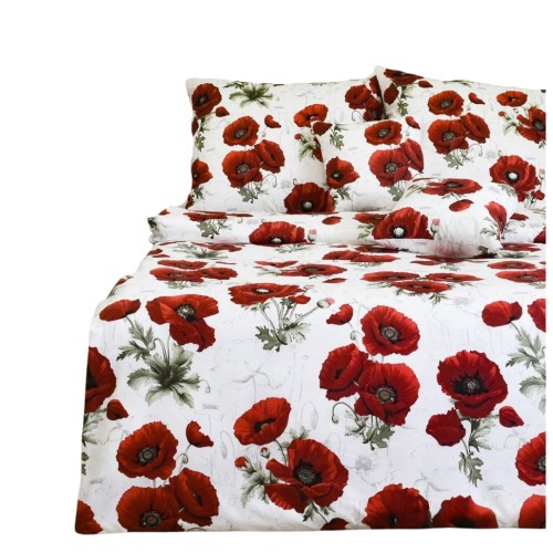 Komplet Pościeli Bawełnianej 220x200 2x70/80 Maki Krem