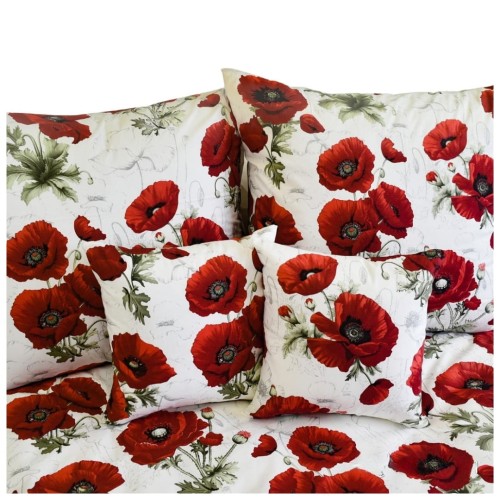 Komplet Pościeli Bawełnianej 220x200 2x70/80 Maki Krem