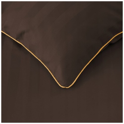 Pościel Z Lamówką 220x200 2x70x80 Brązowa Adamaszkowa Pasy