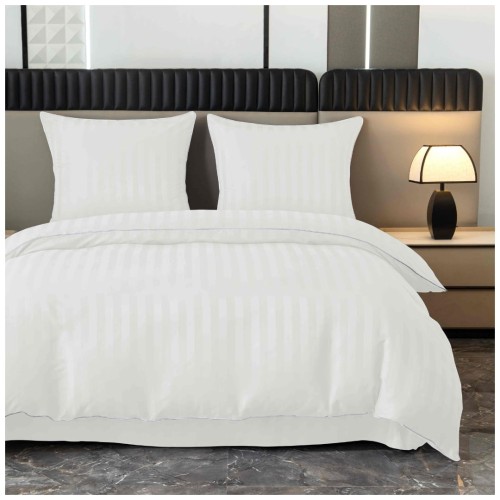 Pościel Z Lamówką 160x200 2x70x80 Biała Adamaszkowa Pasy