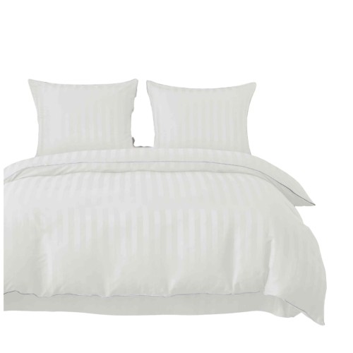 Pościel Z Lamówką 160x200 2x70x80 Biała Adamaszkowa Pasy