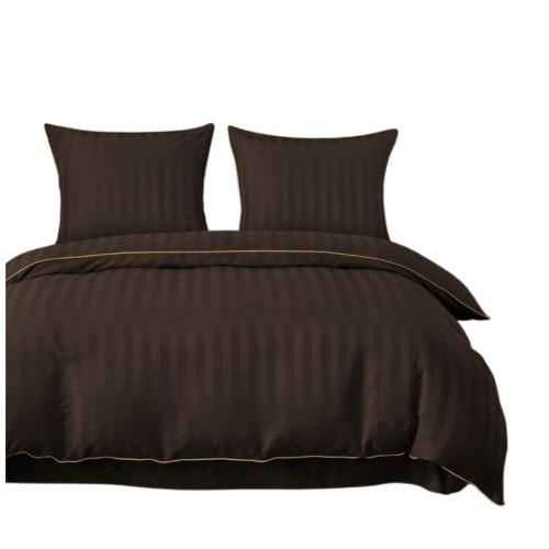 Pościel Z Lamówką 160x200 2x70x80 Brązowa Adamaszkowa Pasy