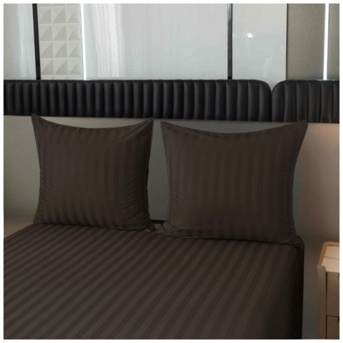 Pościel Z Lamówką 140x200 1x70x80 Brązowa Adamaszkowa Pasy