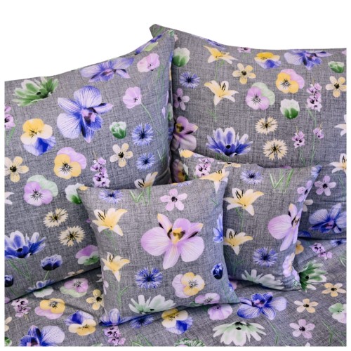 Komplet Pościeli Bawełnianej 160x200 2x70/80 Malowane Bratki Na Szarym