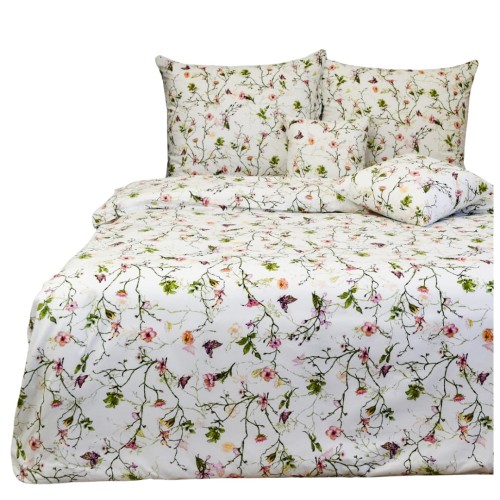 Komplet Pościeli Bawełnianej 160x200 2x70/80 Powoje Z Motylem Białe