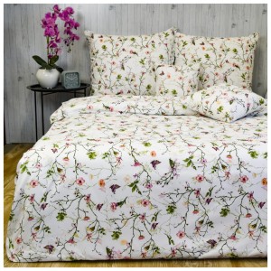 Komplet Pościeli Bawełnianej 160x200 2x70/80 Powoje Z Motylem Białe