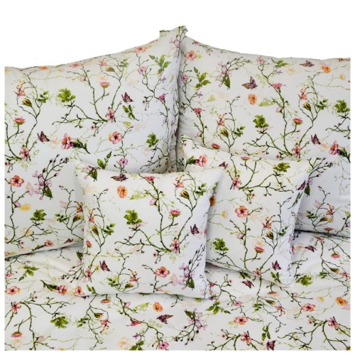 Komplet Pościeli Bawełnianej 160x200 2x70/80 Powoje Z Motylem Białe