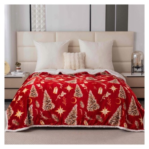 Koc Świąteczny Baranek 160x200 Mikrofibra Choinki