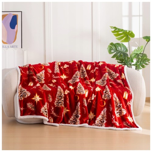 Koc Świąteczny Baranek 160x200 Mikrofibra Choinki