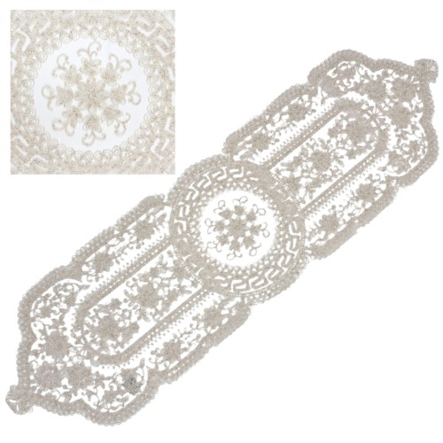 Obrus Barok 40x90 Ecru Elegancki Poliester 2412