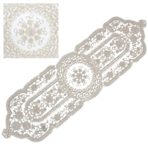 Obrus Barok 40x170 Ecru Elegancki Poliester 2412