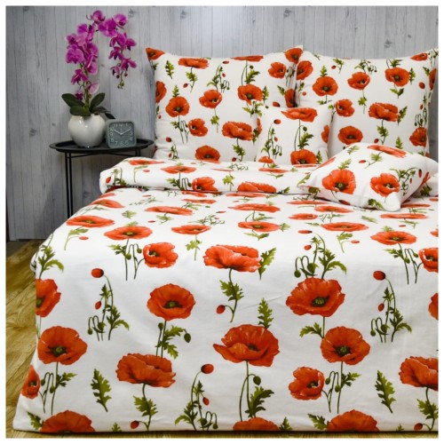 Komplet Pościeli Flanelowej 160x200 2x70/80 Maki Na Białym