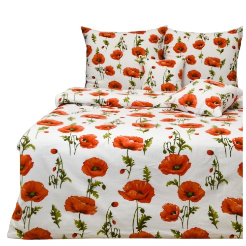 Komplet Pościeli Flanelowej 160x200 2x70/80 Maki Na Białym