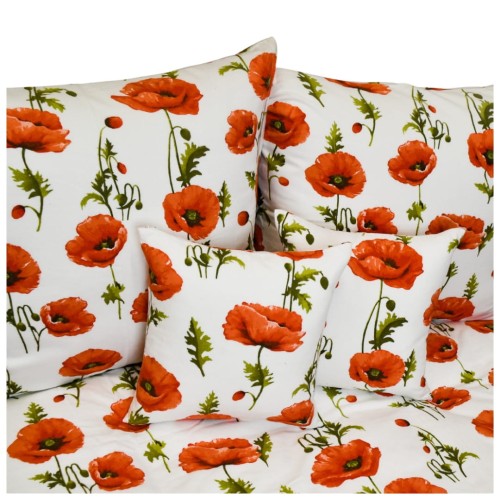 Komplet Pościeli Flanelowej 160x200 2x70/80 Maki Na Białym